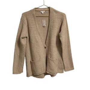 J. Jill Pure Jill Tan Fuzzy Single Button Cardigan Size Small NWT